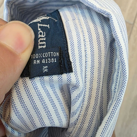 Ralph Lauren XL Classic Fit Shirt Blue White Stripe Short Sleeve Polo Pony Logo - Picture 6 of 9